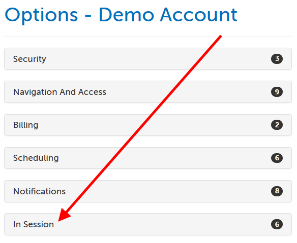 Arrow pointing to "In Session" section